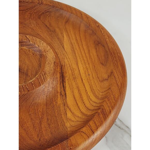 Kalmar Teak Wood Dip & Chip Platter Serving Tray Center Piece 12" Thailand Vtg - Picture 8 of 14